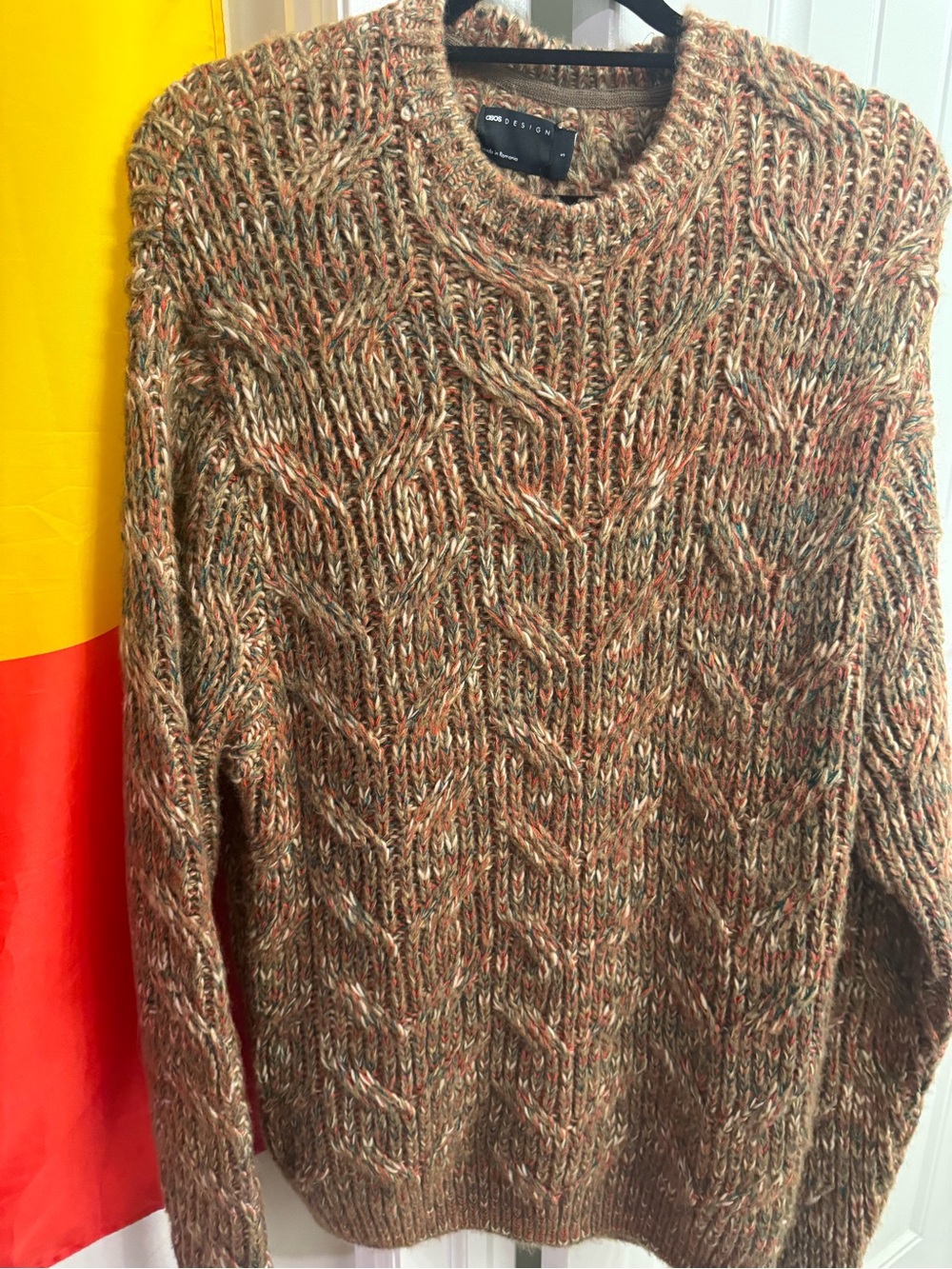 ASOS Brown Multicolor Cable Knit Crewneck Sweater